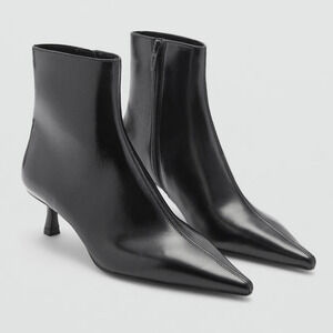 NEW MANGO MNG BLACK TOBI FAUX LEATHER KITTEN HEEL ANKLE BOOTS BOOTIE 36 US 6